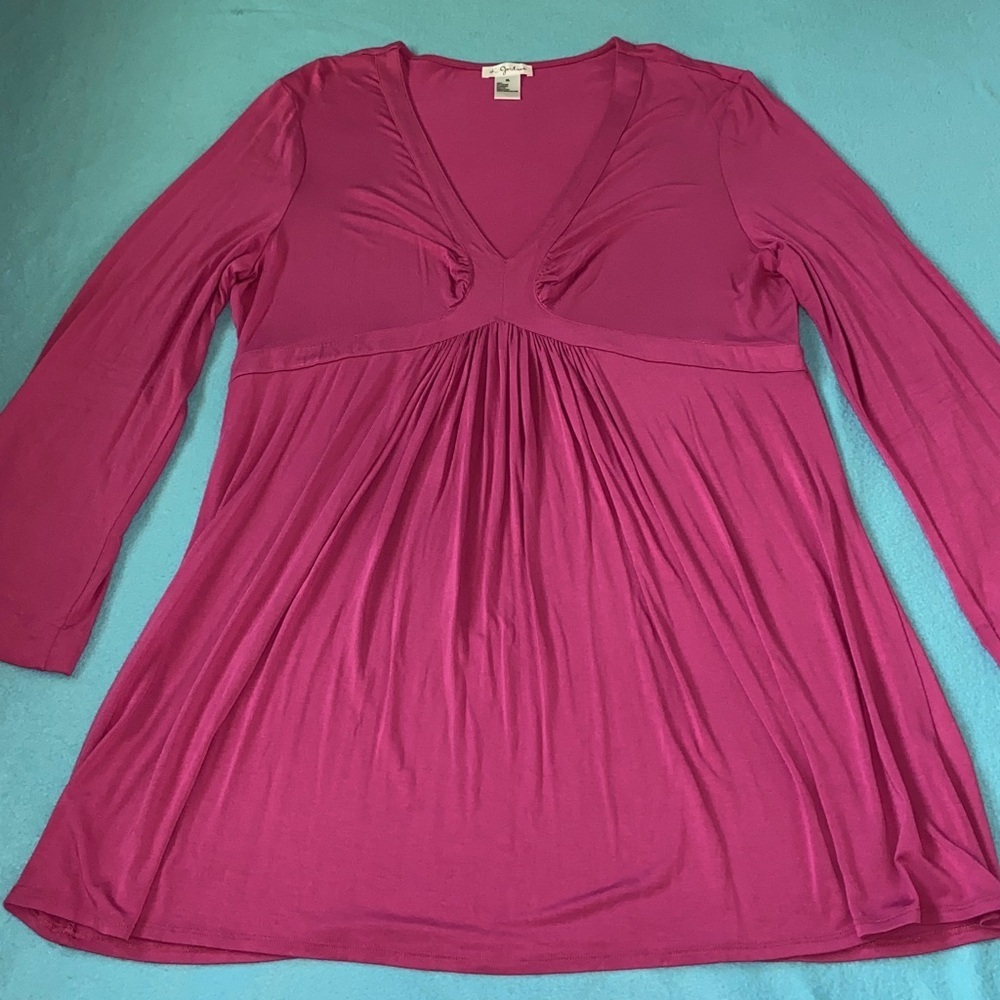 K JORDAN baby doll style tunic wide long sleeve pullover fuchsia pink size XL